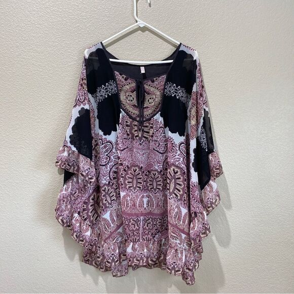 FREE PEOPLE Marla Dreams Dress Black Combo Purple Floral Boho Hippie Size XS - Picture 9 of 10
